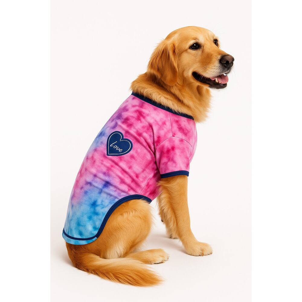 Ellen DeGeneres Tie-Dye Dog Shirt Pink & Blue with Heart Detail